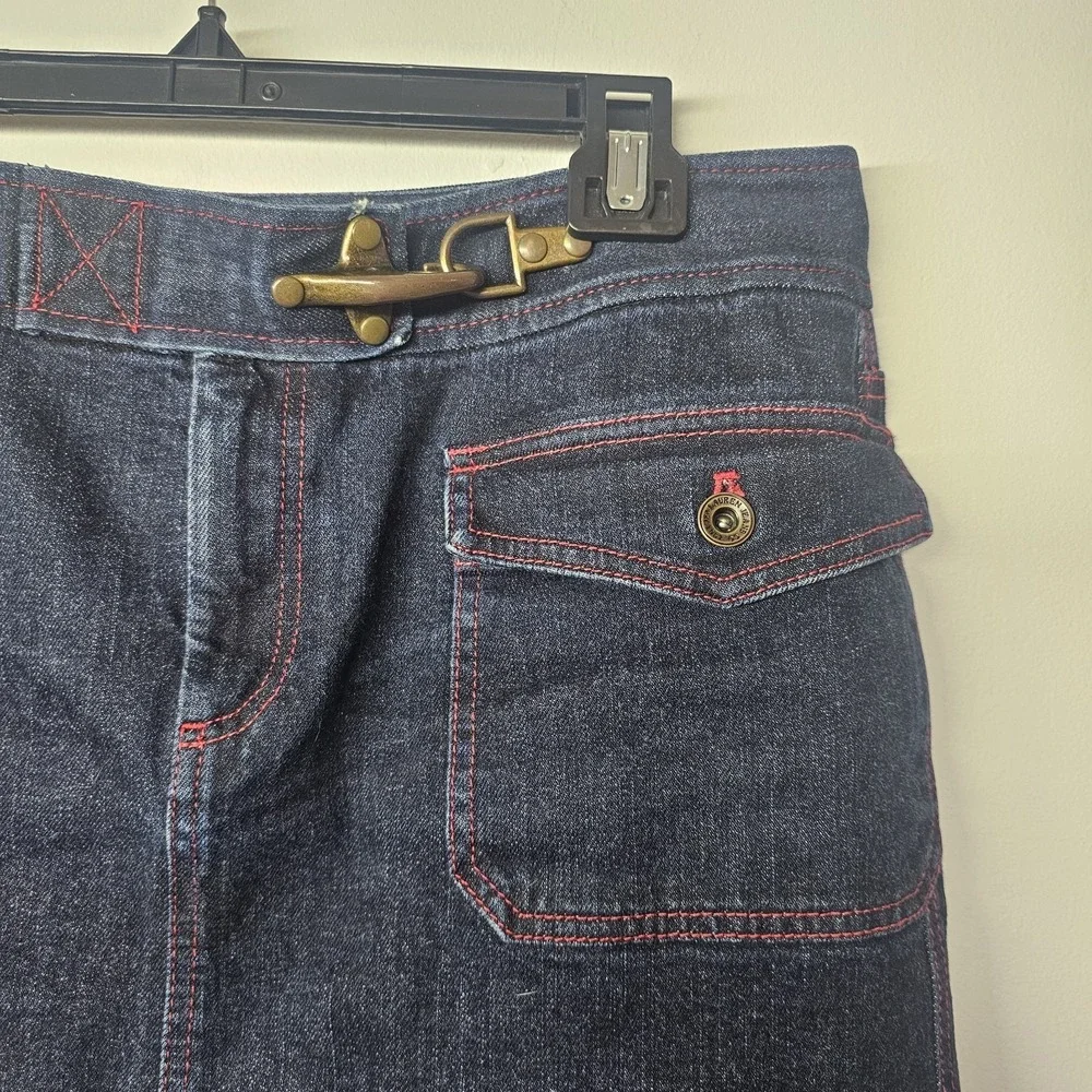 Lauren Jeans Co.‎ Denim Mini Skirt with Metal Buckle Size 8 Pockets Red Trim EUC